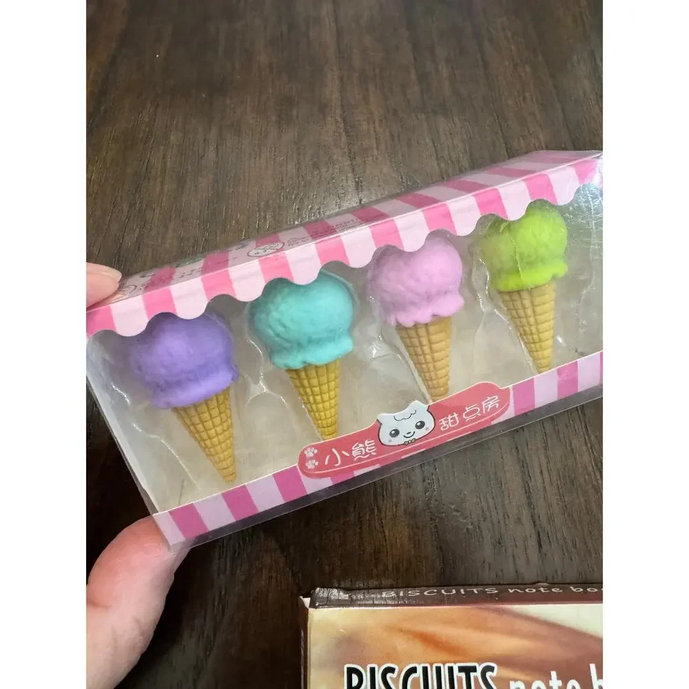 Scented Biscuit themed set with ice cream cone eraser and multicolor burger pen